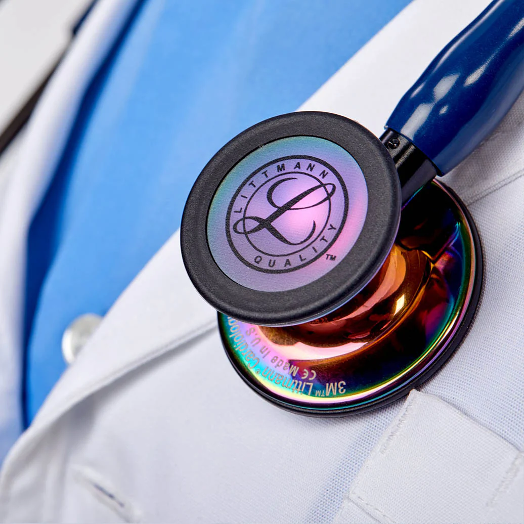 Littmann Cardiology IV Diagnostic Stethoscope: High Polish Rainbow & Navy Blue - Black Stem 6242 - Image 2