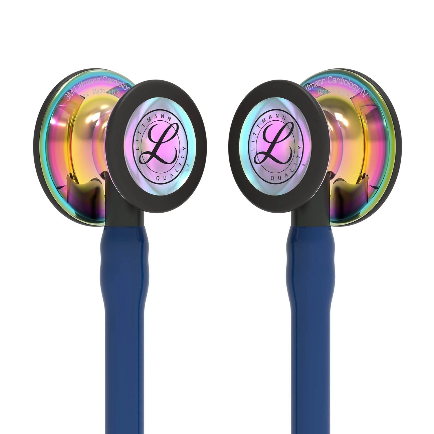 Littmann Cardiology IV Diagnostic Stethoscope: High Polish Rainbow & Navy Blue - Black Stem 6242 - Image 6