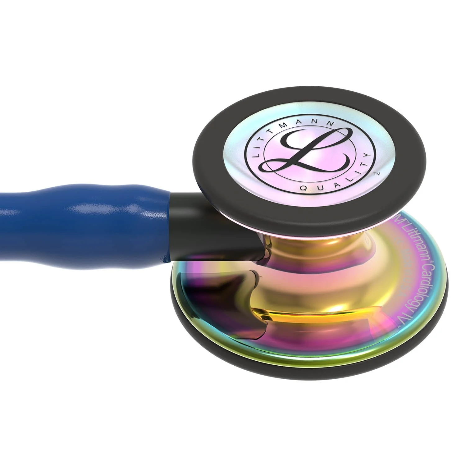 Littmann Cardiology IV Diagnostic Stethoscope: High Polish Rainbow & Navy Blue - Black Stem 6242 - Image 7