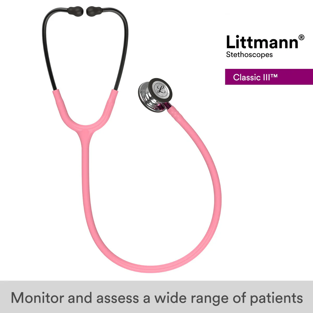 Littmann Classic III Monitoring Stethoscope: Mirror & Pearl Pink - Pink Stem 5962 - Image 2