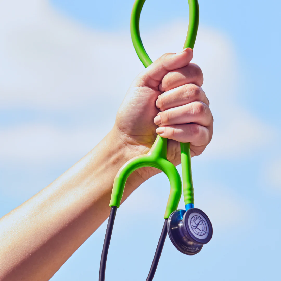 Littmann Classic III Monitoring Stethoscope: Smoke & Lime Green - Blue Stem 5875 - OVER ENGRAVED - Image 3