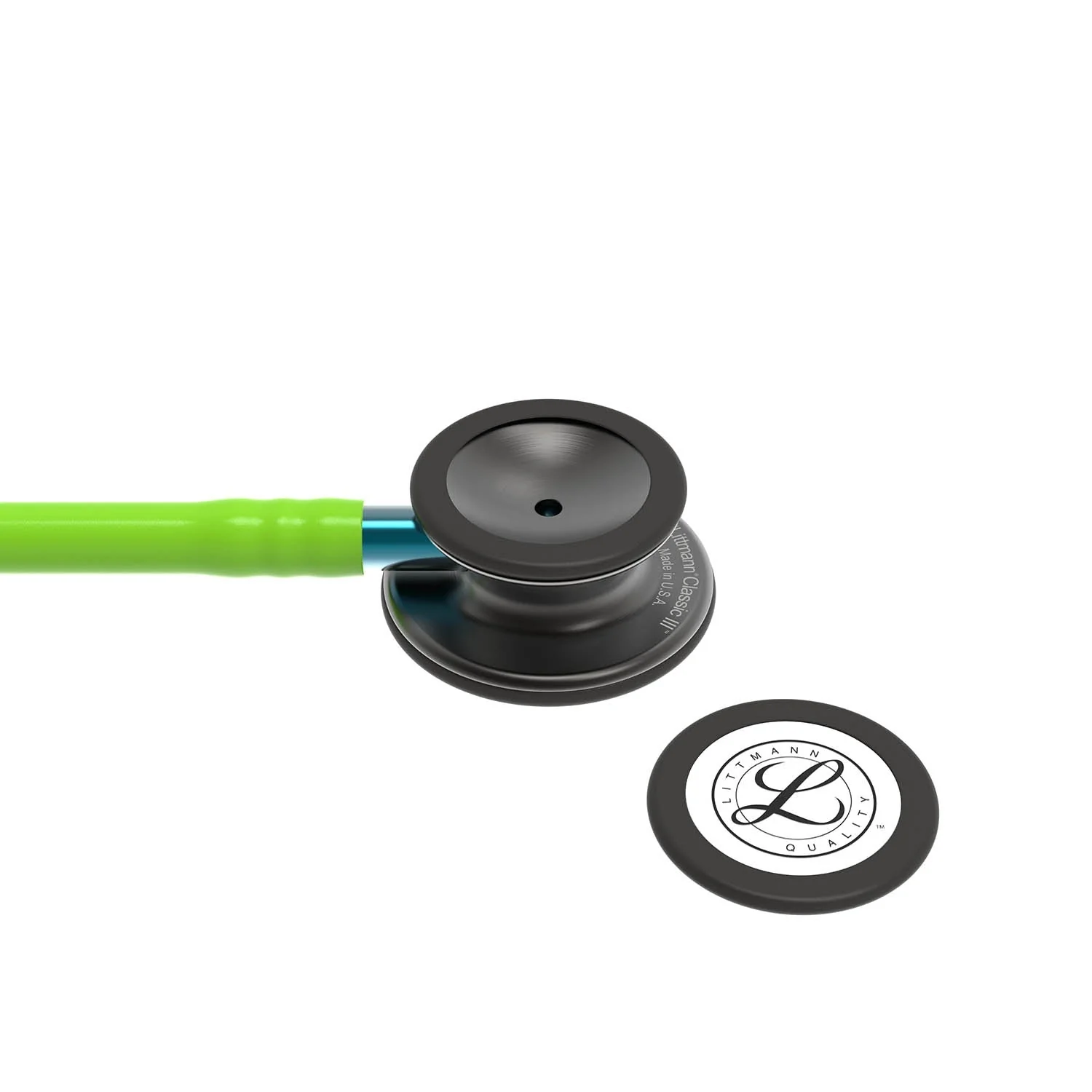 Littmann Classic III Monitoring Stethoscope: Smoke & Lime Green - Blue Stem 5875 - OVER ENGRAVED - Image 7